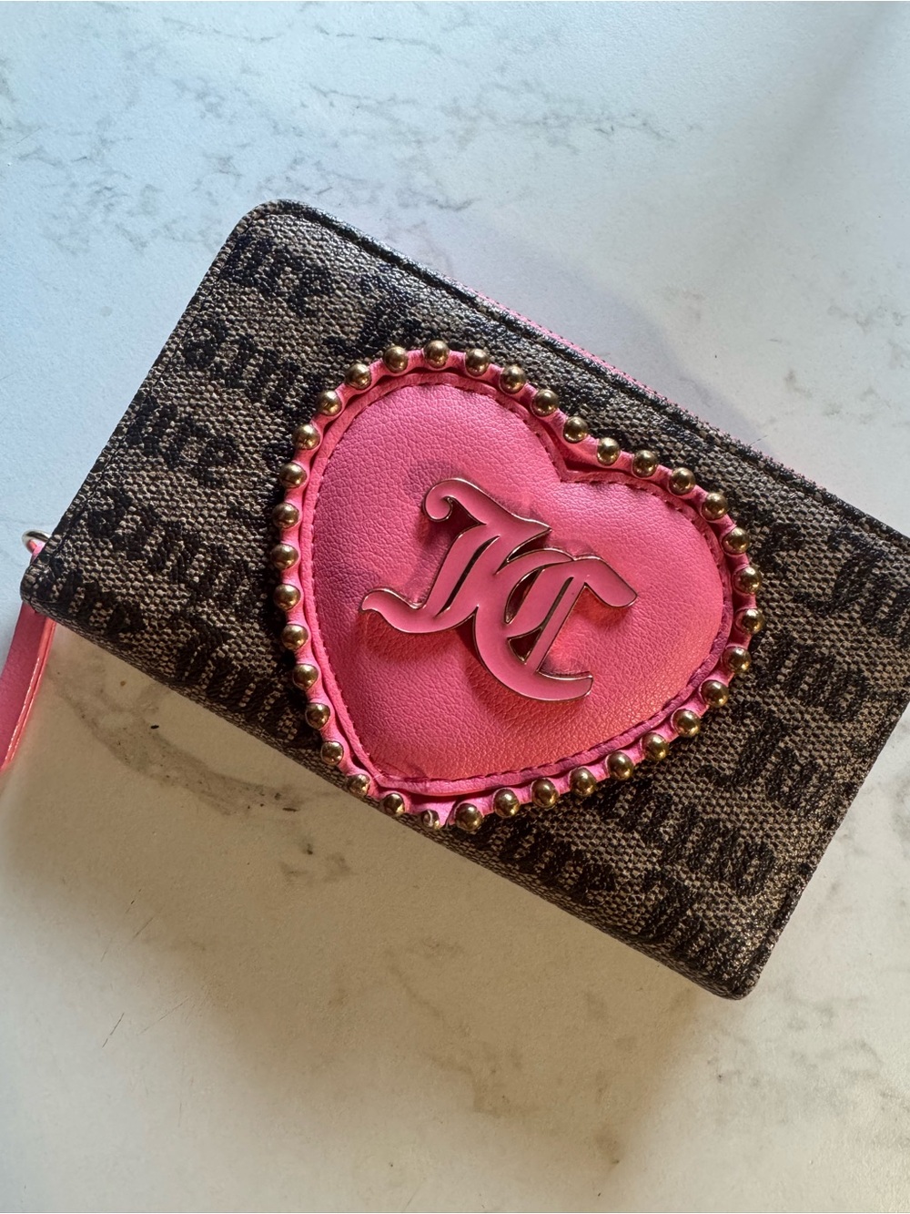 Y2K Style Juicy Couture Monogram Wallet with Pink Studded Heart